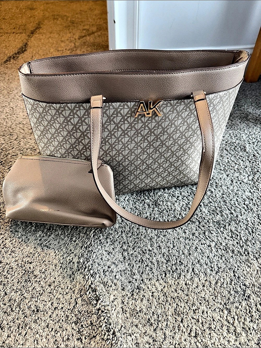 Anne Klein Tote Bag Geometric Pattern Brown